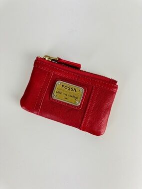 Fossil Women’s Red Leather Zip Card Holder Wallet